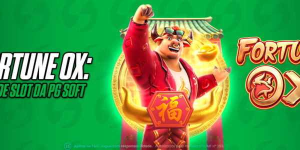 Análise do Slot Fortune Ox. Banner promocional da SeuBet com o personagem touro estiloso vestindo jaqueta vermelha e óculos escuros, focado na avaliação do jogo de slot da PG Soft para cassino online.